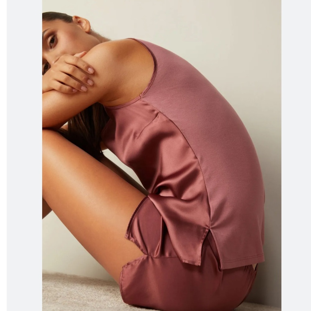 NWT Intimissimi Round-Neck Top Wide Shoulder in Silk and Modal Peach - Picture 3 of 6
